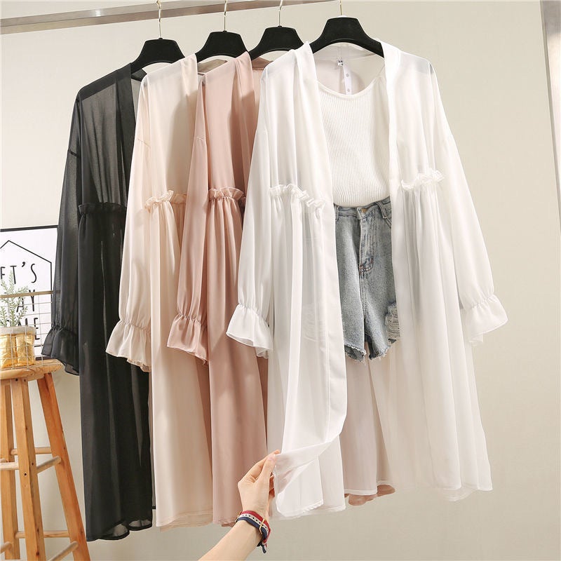 Chiffon Shirt Coat Long Sun-Protective Clothing Women'S Loose Thin Plus Size Summer Student Casual Korean Style Beach Shawl - Image 3